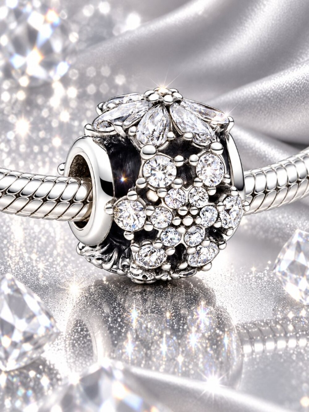 Sparkling Crystal Flower Round Charm